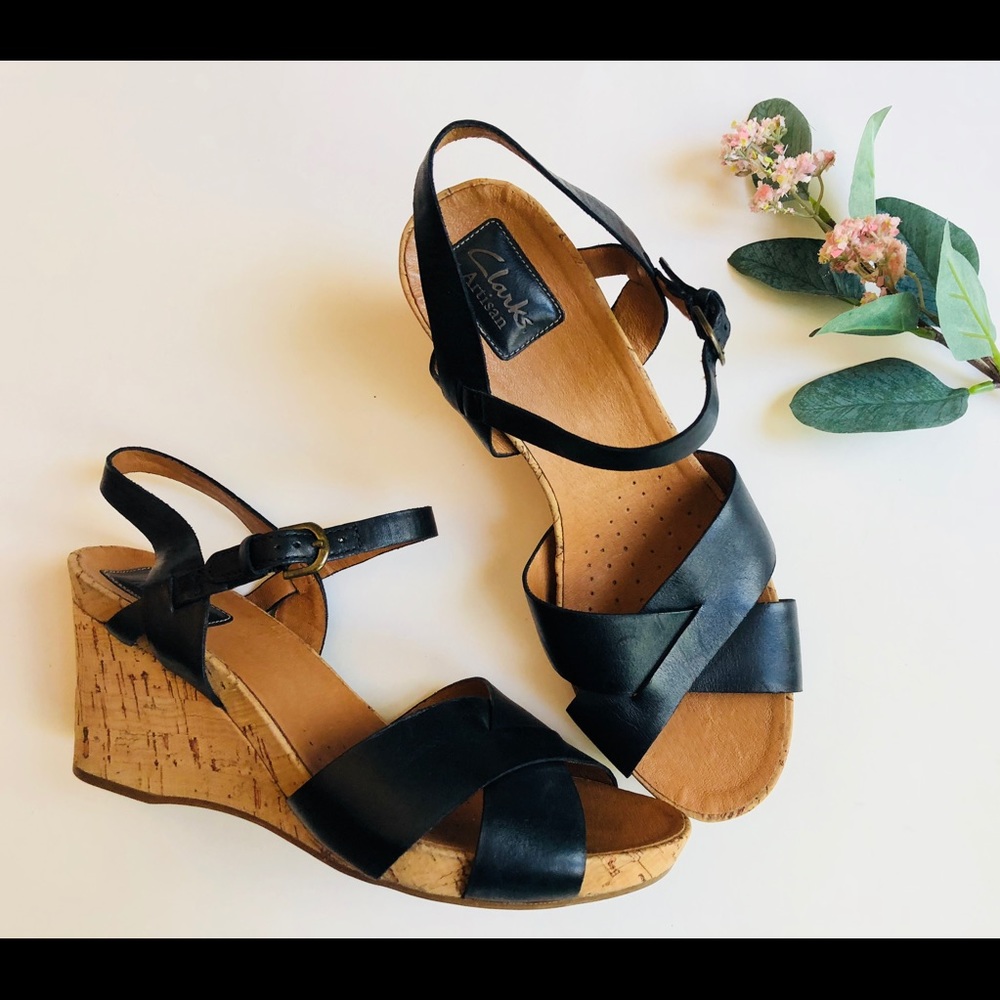 clarks artisan cork heel sandals •sz 10